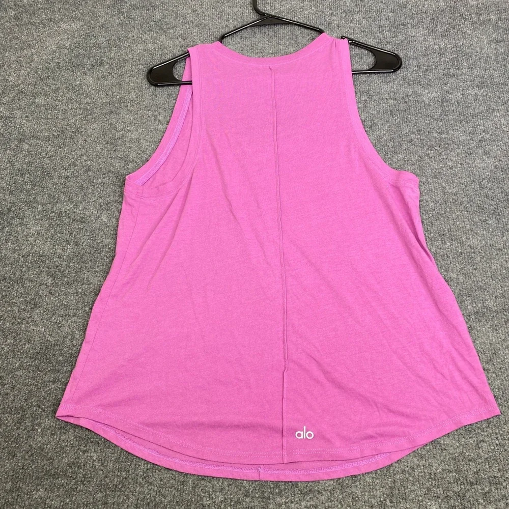 Alo Yoga Women Pink Relaxed Scoop Neck Center Seam Tank Top Sleeveless Shirt